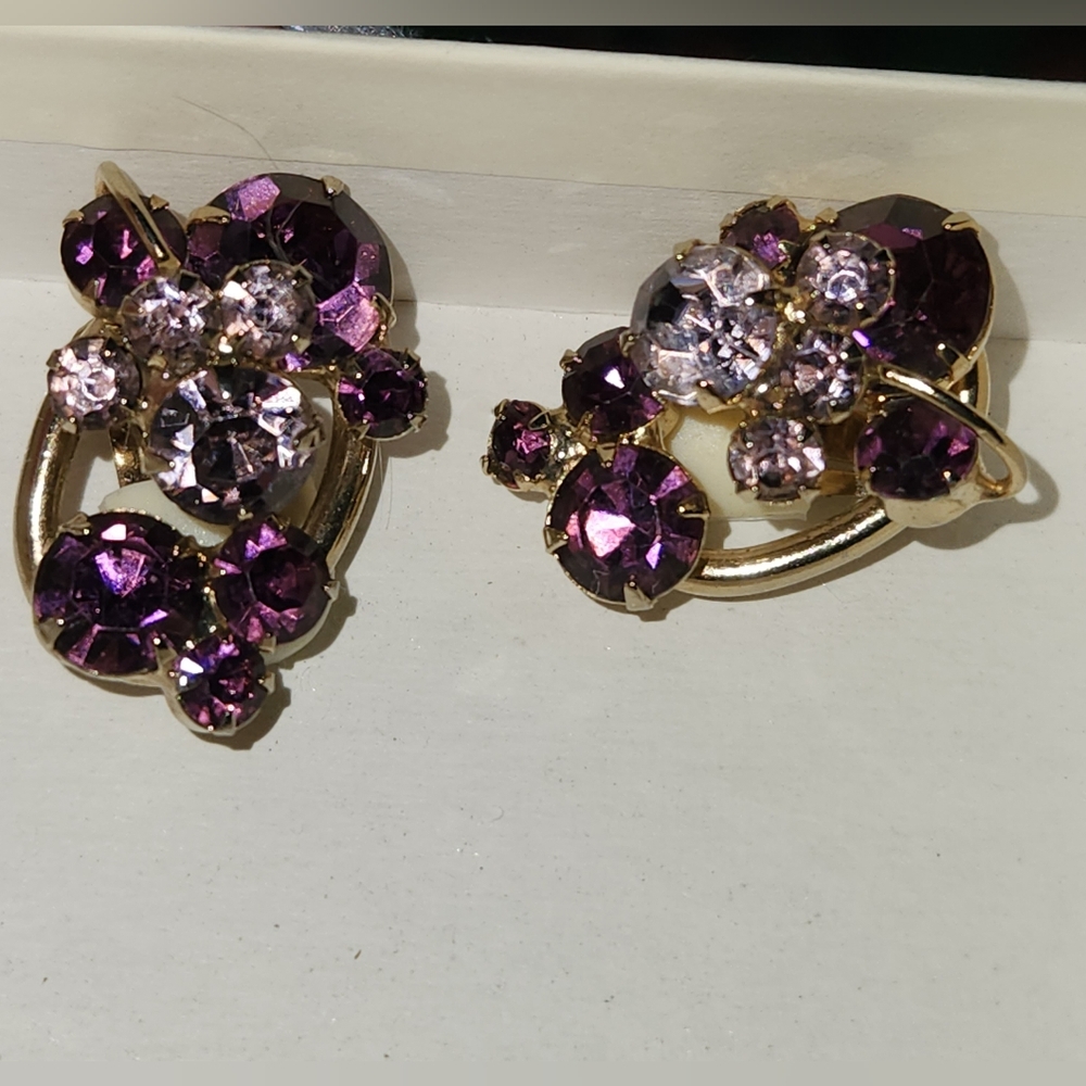 Retro Earrings Purple Shade Rhinestones Gorgeous!
